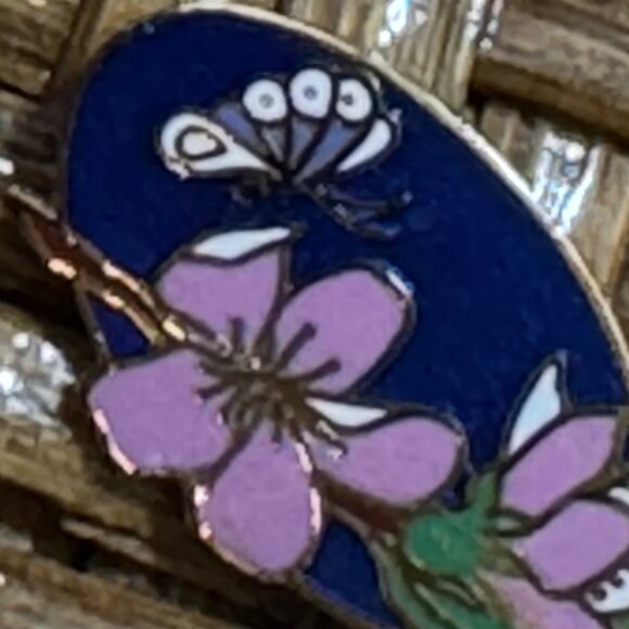 Vintage Butterfly & Flower Cloisonne Enamel Pin Brooch - Picture 2 of 4
